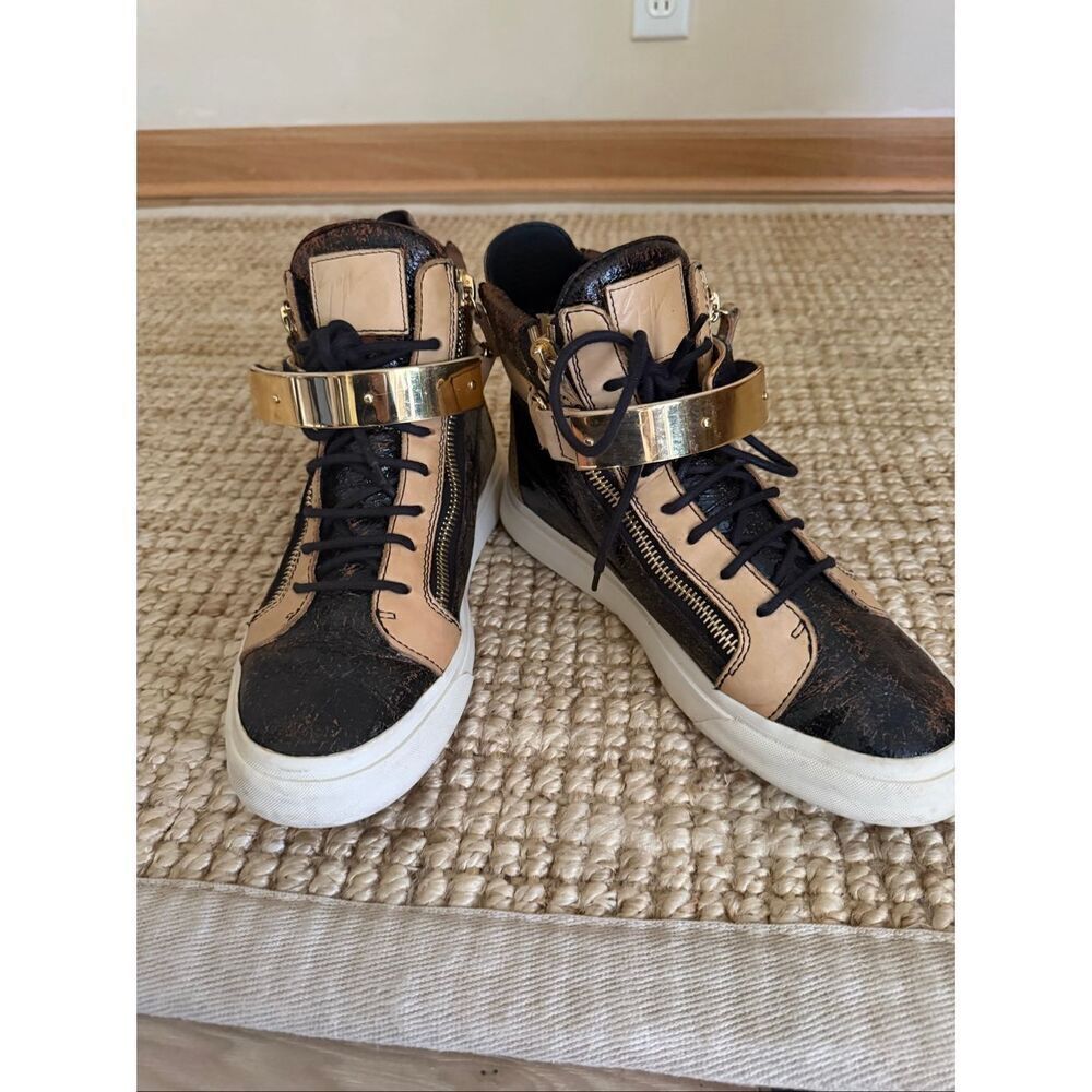 Giuseppe Zanotti Authentic Men’s High Top Sneakers EU 41 Gold Strap Zipper Leath